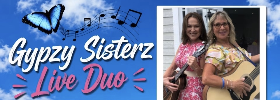 Gypzy Sisterz Live Duo banner featuring the acoustic female duo with ukulele and guitar.